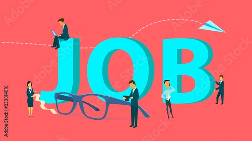 Flat vector illustration, job search, recruitment, workgroup, freelance.
