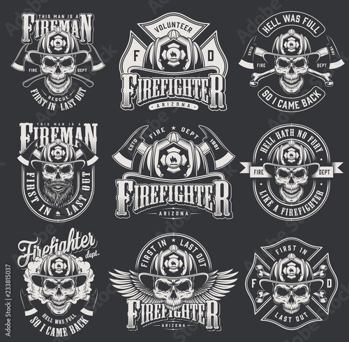 Vászonkép Vintage firefighter logos collection