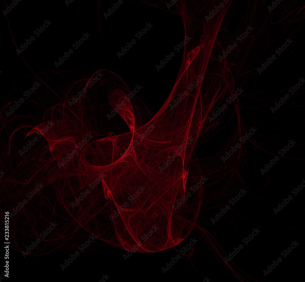 Red abstract on black background. Fantasy fractal texture. Digital art. 3D rendering. Computer generated image. Red abstract on black background. Fantasy fractal texture. Digital art. 3D rendering. Computer generated image.