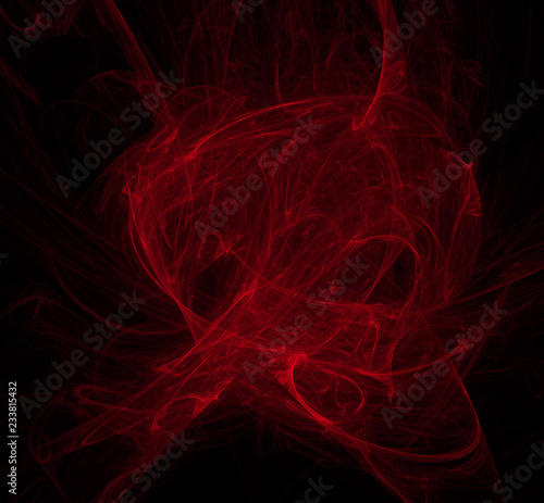 Red abstract on black background. Fantasy fractal texture. Digital art. 3D rendering. Computer generated image.