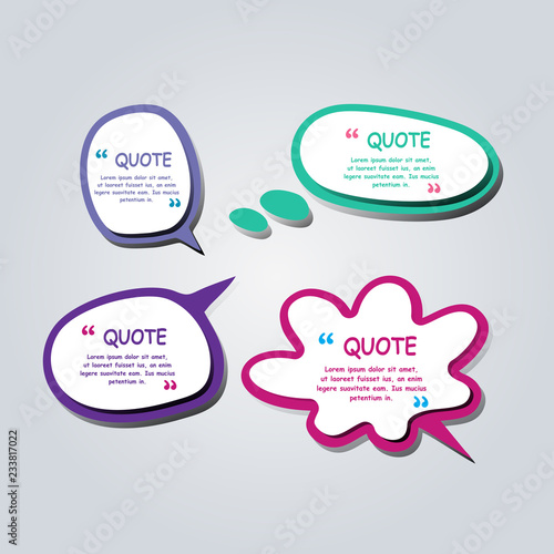 Colored text bubble set speech box vector template design