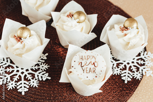 festive dessert cupcakes with new year decor