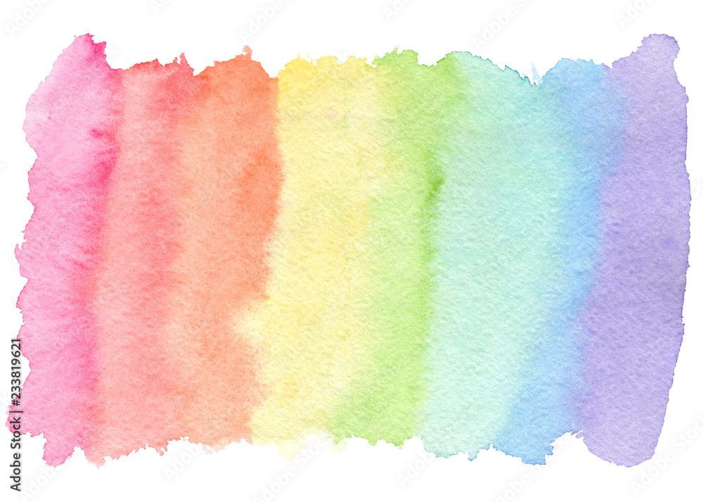 Tender rainbow colors watercolor blob, wash technique. Colorful horizontal gradient stain for lgbt design, isolated on white background