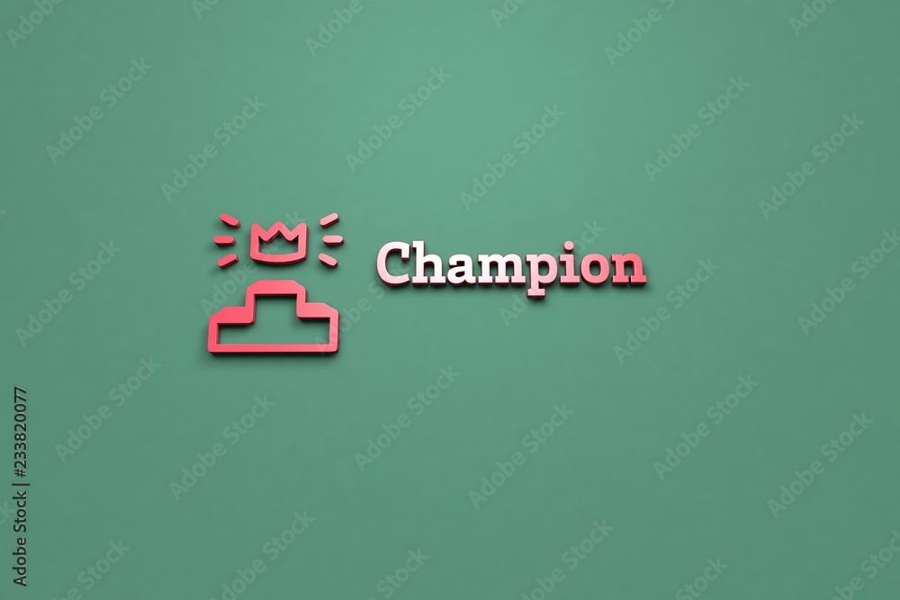 Text Champion with red 3D illustration and green background Text Champion with red 3D illustration and green background
