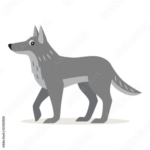 Icon of gray wolf isolated, forest, woodland animal, children illustration, vector illustration