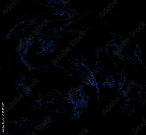 Blue fractal texture on black background. Digital art. 3D rendering. Computer generated image.