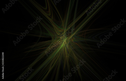 Red yellow green fractal on black background. Fantasy fractal texture. Digital art. 3D rendering. Computer generated image.