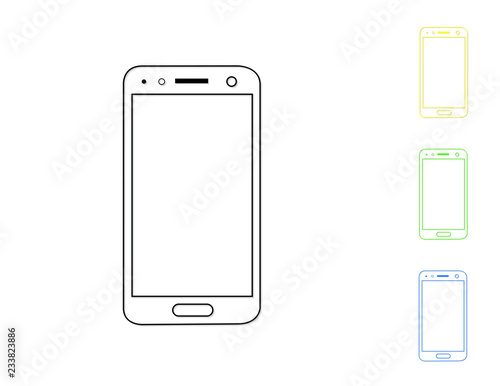 A set of simple modern touchscreen mobile phones by drawing lines on white background with shadow vector illustration