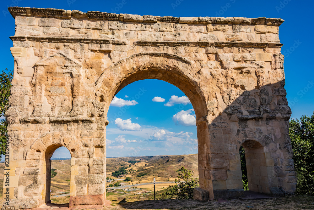 old roman arch of three spans in Medinaceli. Soria Spain