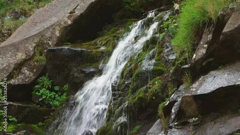 Waterfall mountain view close up. Mountain river waterfall landscape. Waterfall river scene 4k footage Waterfall mountain view close up. Mountain river waterfall landscape. Waterfall river scene 4k footage