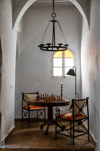 Chess game display in a sitting area