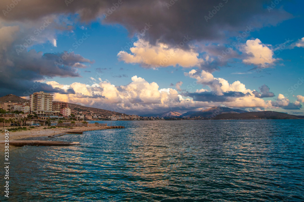 View of Saranda town along the coast, Albania