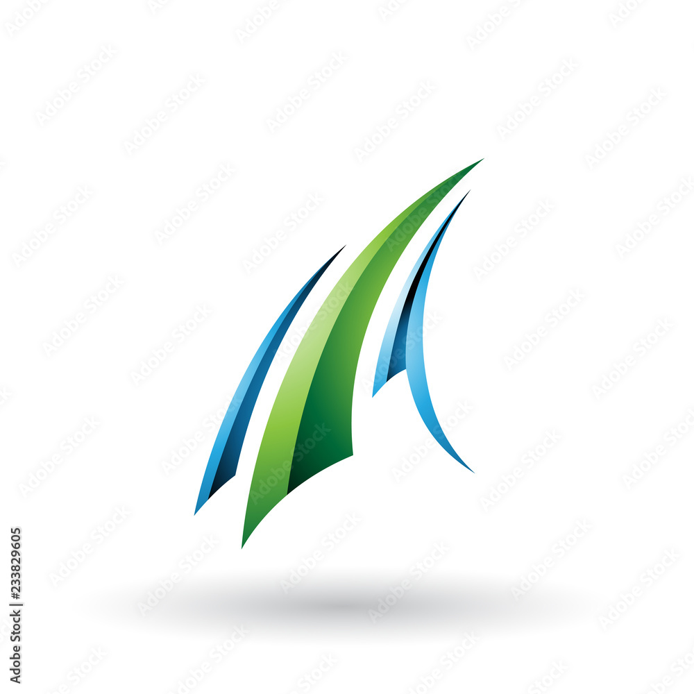 Blue and Green Glossy Flying Letter A Vector Illustration