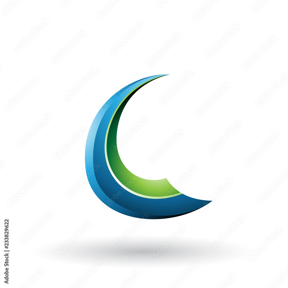 Blue and Green Glossy Flying Letter C Vector Illustration Blue and Green Glossy Flying Letter C Vector Illustration