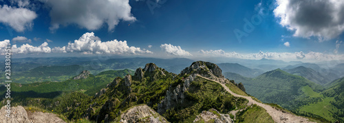 Maly Rozsutec and Velky Rozsutec rocky dolomitian hills with lower mountain ridge between Steny and Poludnovy grun hills with hiking trail in Mala Fatra mountains in Slovakia photo