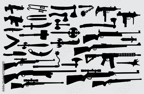 Weapon silhouette. Good use for symbol, logo, web icon, mascot, sign, game element, or any design you want.