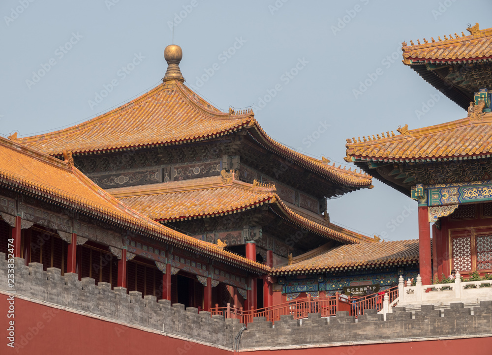 Naklejka premium Details of roof and carvings in Forbidden City in Beijing
