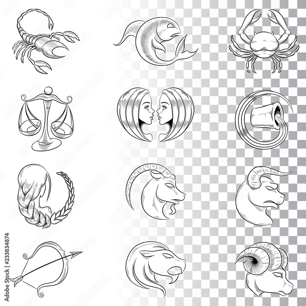 Hand Drawn Zodiac Signs Sketches Vector Illustration Hand Drawn Zodiac Signs Sketches Vector Illustration