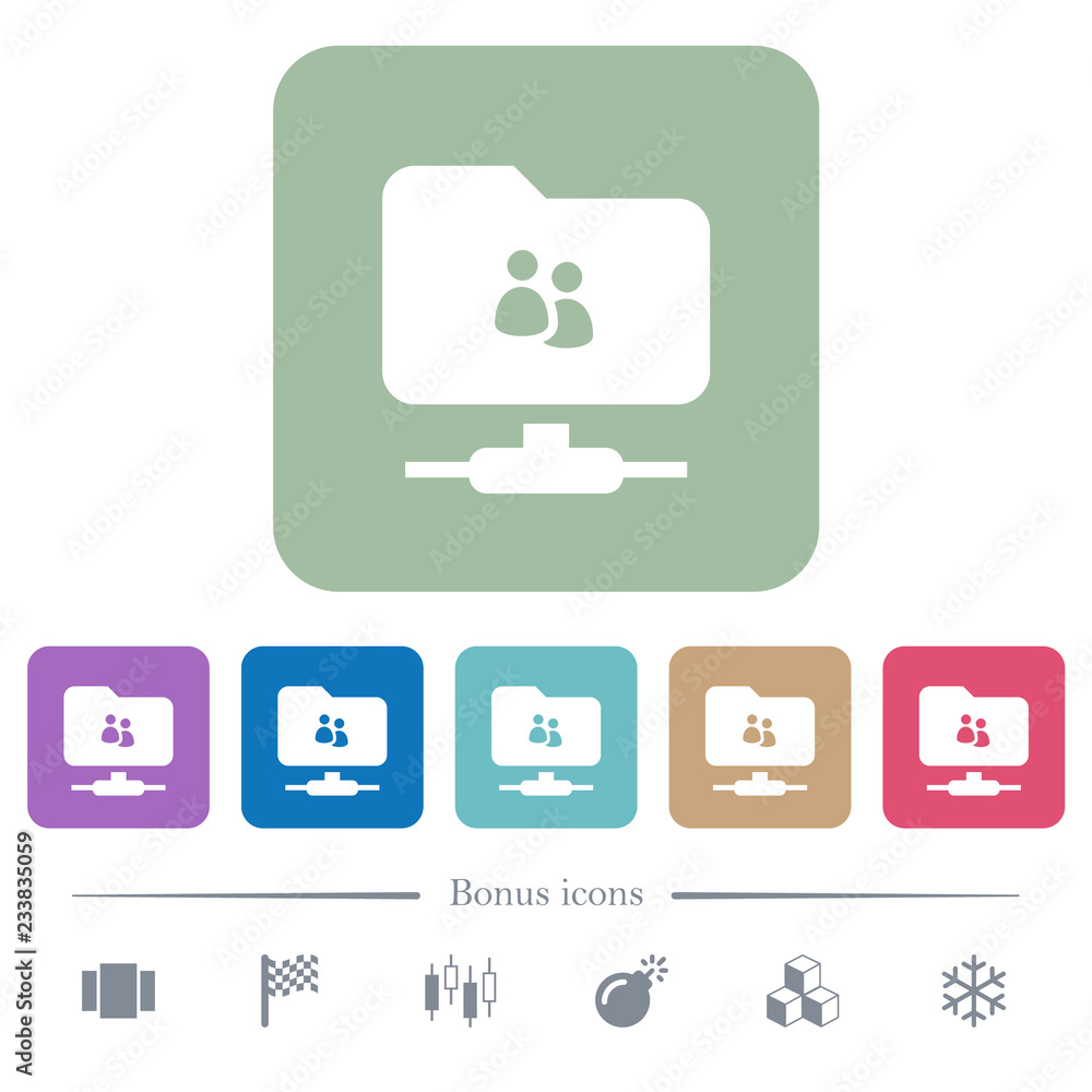 FTP group flat icons on color rounded square backgrounds