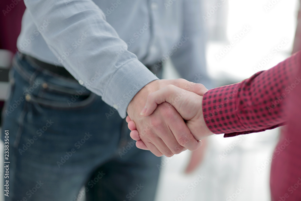 Fototapeta premium Businessmen making handshake in an office.