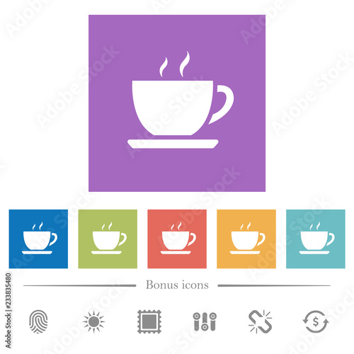 Cup of coffee flat white icons in square backgrounds