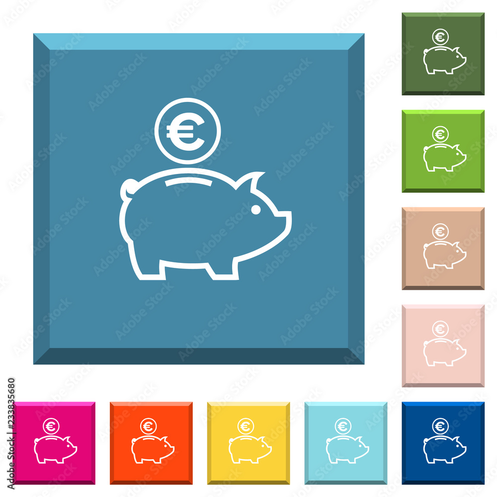 Euro piggy bank white icons on edged square buttons Euro piggy bank white icons on edged square buttons