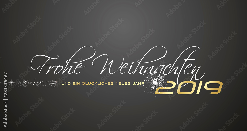 Merry Christmas and Happy New Year 2019 German language Frohe Weihnachten und ein gluckliches neues Jahr black greeting card