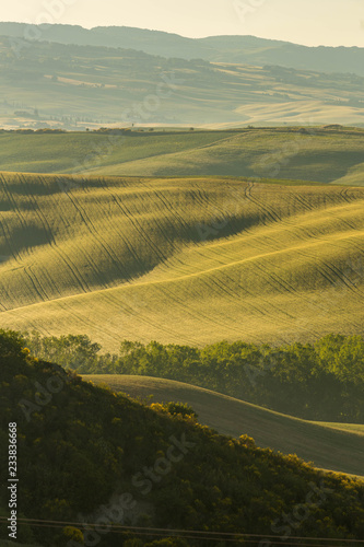 The lovely iconic landscapes of Tuscany in the morning sun photo