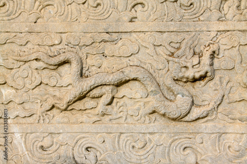 ancient Chinese traditional style dragon carving, Eastern Tombs of the Qing Dynasty, China.. © zhang yongxin