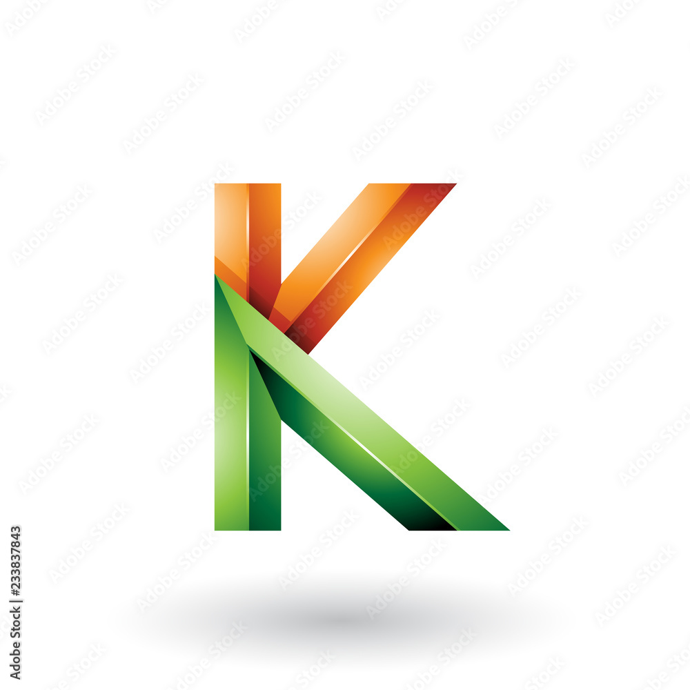 Orange and Green Glossy 3d Geometrical Letter K Vector Illustration Orange and Green Glossy 3d Geometrical Letter K Vector Illustration
