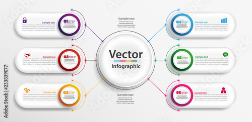 Timeline infographics design vector and marketing icons can be used for workflow layout, diagram, annual report, web design. Business concept with 6 options, steps or processes. Vector eps 10