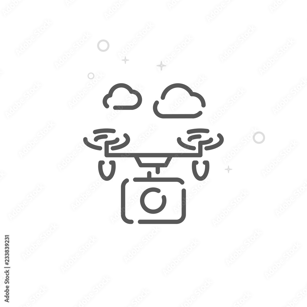 Drone Wedding Video Vector Line Icon, Symbol, Pictogram, Sign. Light Abstract Geometric Background. Editable Stroke