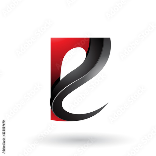 Red and Black Glossy Curvy Embossed Letter E Vector Illustration