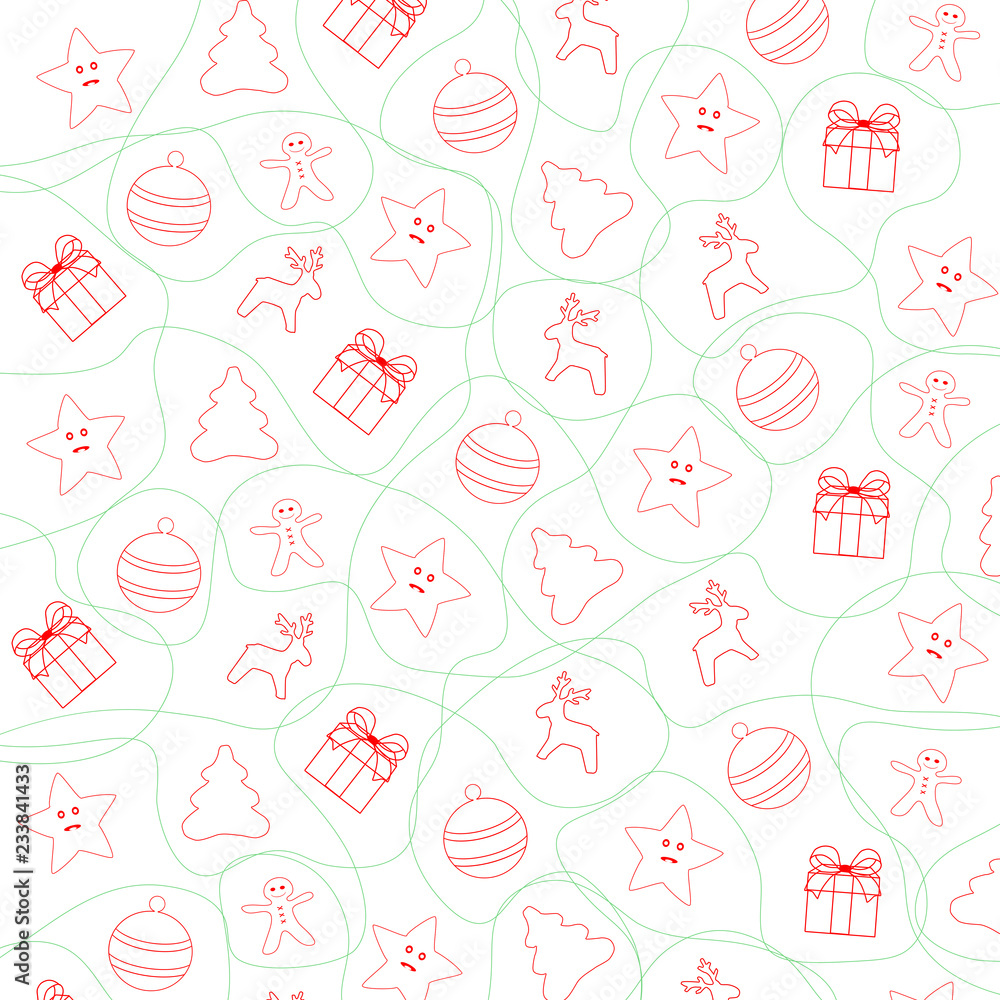 Christmas objects pattern in red, green and white colors