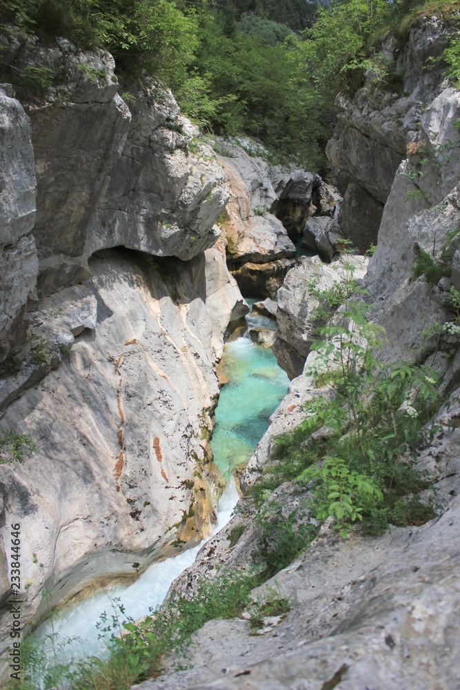 Deep narrow Soca riverbed, Slovenia Deep narrow Soca riverbed, Slovenia