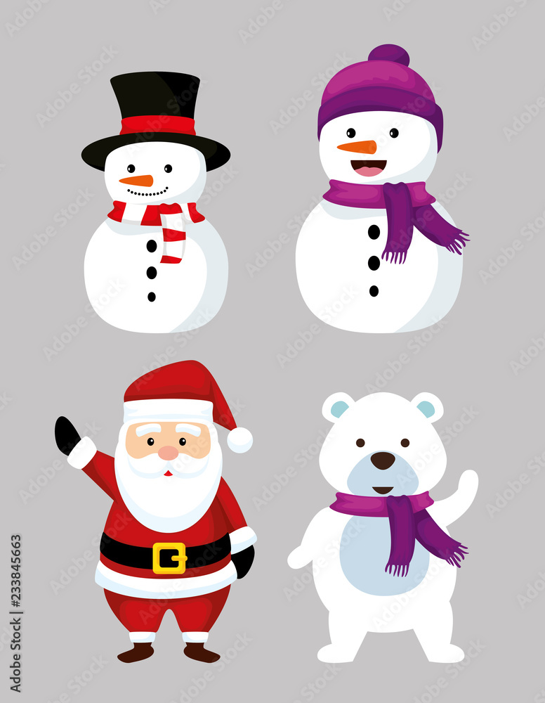 set nowmen with now bear and santa claus