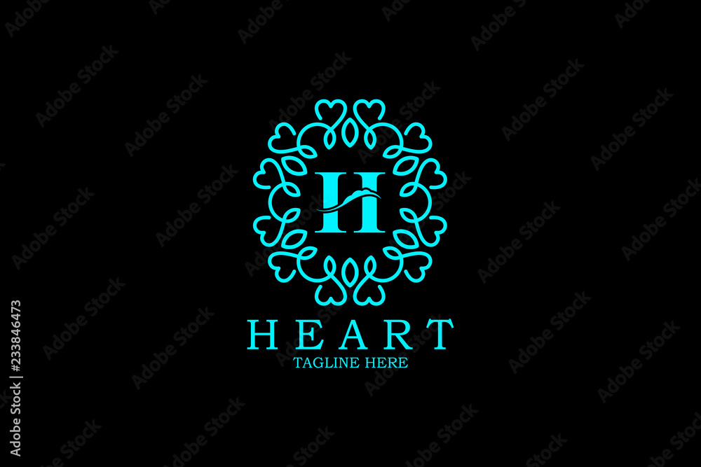 Boutique logo design ideas with heart ornament. vector illustration Boutique logo design ideas with heart ornament. vector illustration