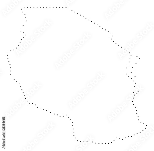 Vector stroke dotted Tanzania map in black color, small border points have diamond shape. Track the frame points and get Tanzania map. Educational geographic sketch for Tanzania map quiz.