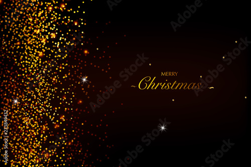 Christmas card. Background with glitter golden frame and space for text