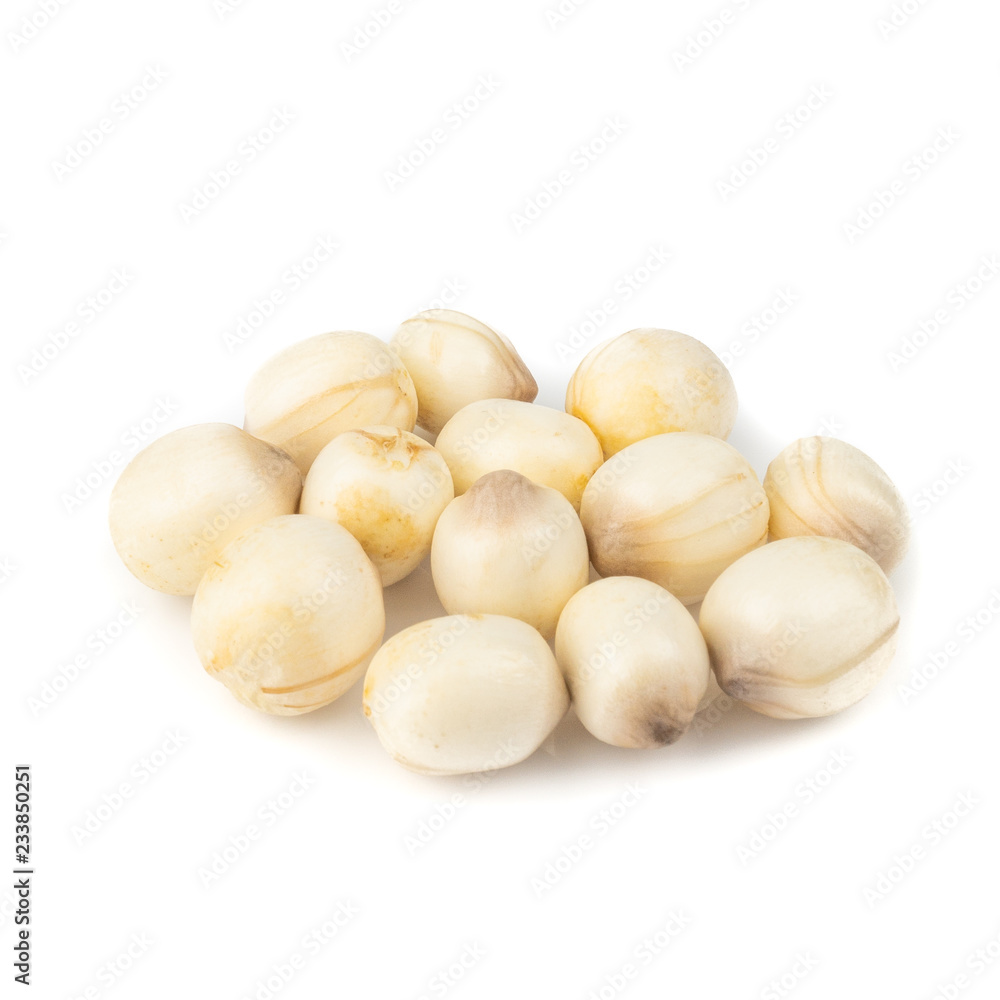 Health Benefits of Lotus Seeds (Makhana Seeds) isolated on white background