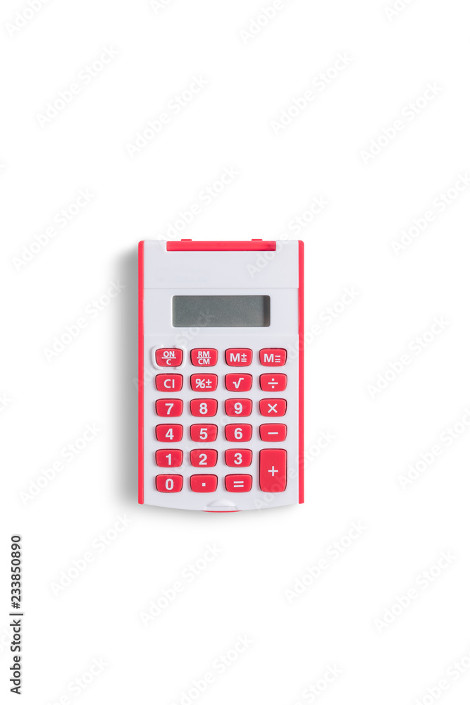 Red Calculator isolated on white background. Red Calculator isolated on white background.