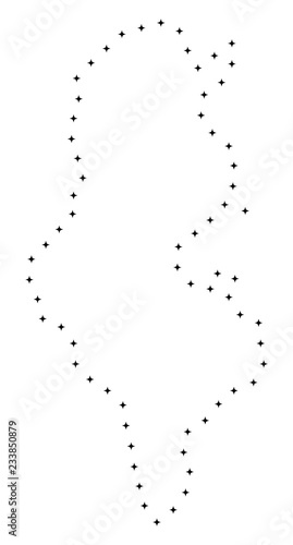 Vector stroke dot Tunisia map in black color, small border points have diamond shape. Track the path points and get Tunisia map. Educational geographic sketch for Tunisia map quiz.