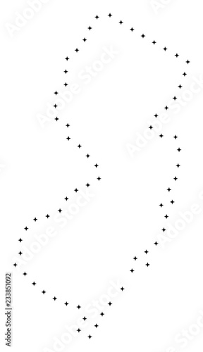 Vector stroke dot New Jersey State map in black color, small border points have diamond shape. Track the path points and get New Jersey State map.