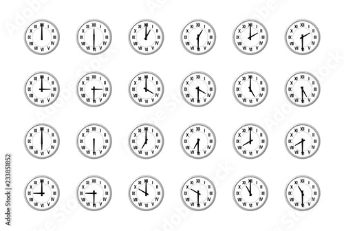 30分 時計 ３０分毎 30分刻み  ローマ数字の文字盤、フレーム時計