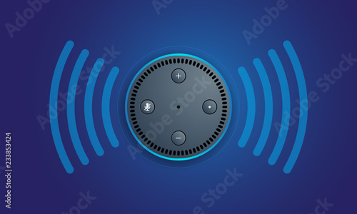 Smart speaker with voice control on top view. Voice control of smart house. IoT Technology. Vector illustration