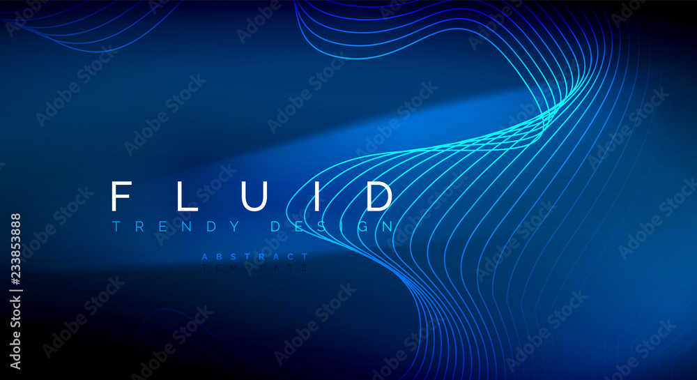 Blue neon particles glowing fluid wave lines, magic energy space light concept, abstract background wallpaper design Blue neon particles glowing fluid wave lines, magic energy space light concept, abstract background wallpaper design