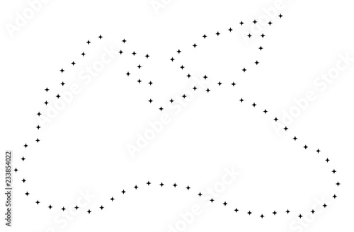 Vector stroke dot Black Sea map in black color, small border points have diamond shape. Trace the frame points and get Black Sea map. Educational geographic template for Black Sea map quiz.