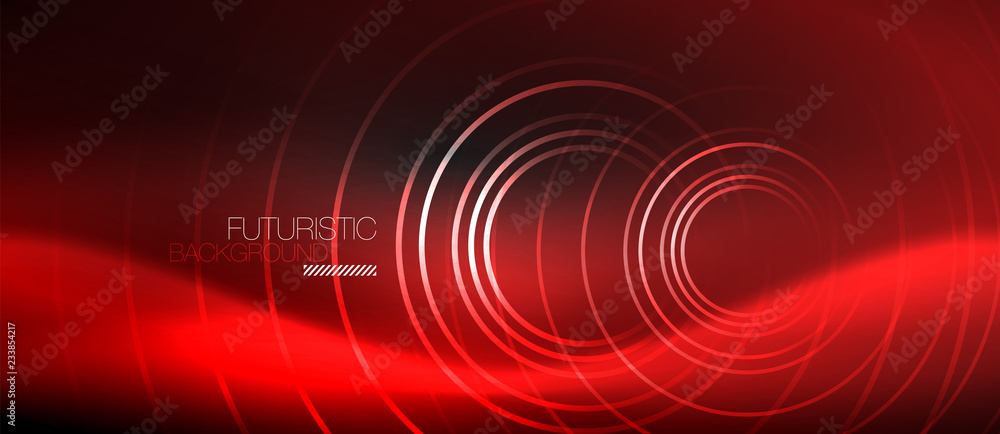 Dark abstract background with glowing neon circles Dark abstract background with glowing neon circles