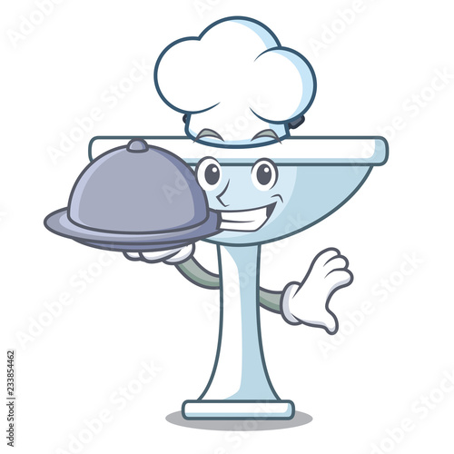 Chef with food on bath room cartoon sink shape