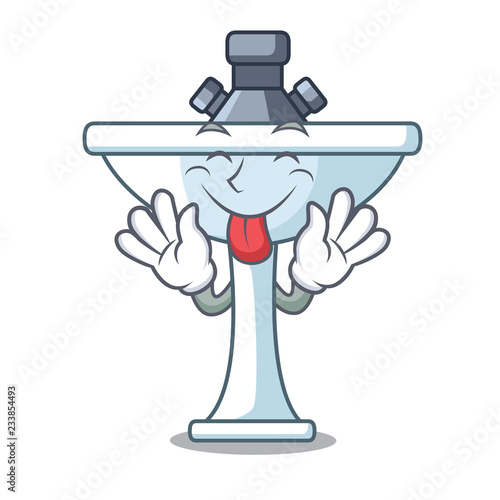 Tongue out bathroom ceramic sink on mascot isolated